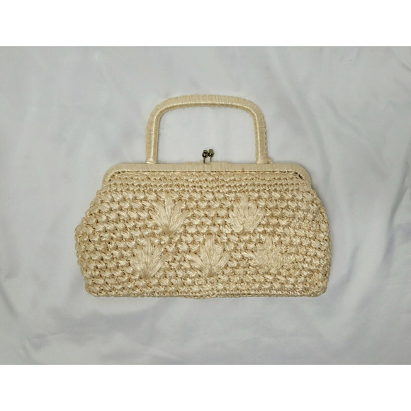 Expressly For Simon Handbags - Vintage Raffia Handbag Expressly For Simon Made In Japan 1960's Kiss‎ Lock Purse